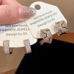 Luxury 18k real gold plated zircon hoop earrings with S925 silver needles for women
