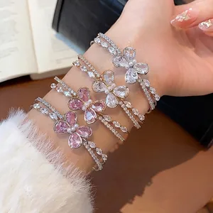 Zirconia Butterfly Double Layer Open Bangle For Women Elegant Fashion Copper Inlaid Adjustable Hand Jewelry Bracelet