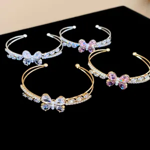 Exquisite double-layer butterfly bangle set with sparkling cubic zirconia and pearls