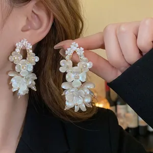 French Vintage Flower Tassel Earrings For Women Luxurious Acrylic Rhinestone Drop Earrings With 925 Sterling Silver Post