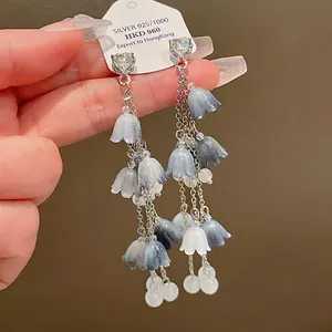 Boucles d'Oreilles à Gland en Acrylique Avec Tige en Argent Sterling 925 Strass Coeur Longues Boucles d'Oreilles Pendantes pour Femmes Bijoux