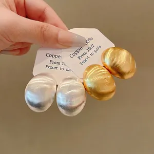 Orecchini a Bottone Ovali in Metallo Spazzolato per Donna Con Perno in Argento Sterling 925 Gioielli di Moda Stile Europeo Minimalista