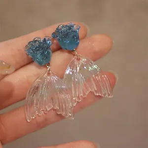 Iridescent Acrylic Fishtail Rose Dangle Earrings With Silver Earring Post Niche Design Luxury Fashion Jewelry For Women