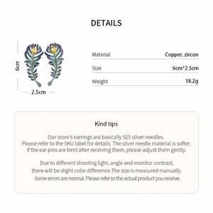 Product specification detail showing feather earrings size and 925 silver needle