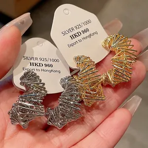 Unique geometric spiral hoop earrings with premium gold plating and 925 silver needles