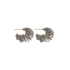 Elegant silver plated irregular woven wire hoop earrings with a fashionable design for women