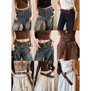 Women Western Style Rivet Faux Fur Patchwork Waist Seal Retro PU Leather Wide Belt For Dress Jeans Heavy Accessory