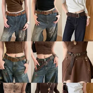 Vintage American Western style rivet belts for women featuring plush details and metal buckles