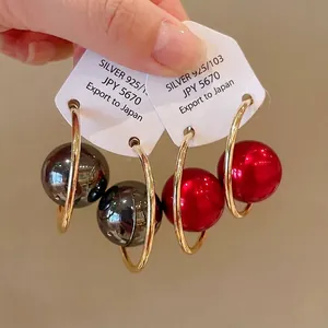 Luxury European Retro Exaggerated Geometric Round Hoop Earrings for Women with 925 Sterling Silver Post Inlaid Artificial Pearl