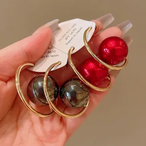 S925 silver needle pearl hoop earrings with bold geometric design for women