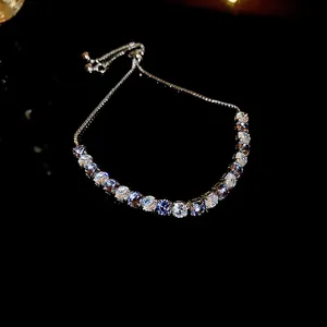 Detailed view of an elegant silver adjustable bracelet with shimmering round zircon stones