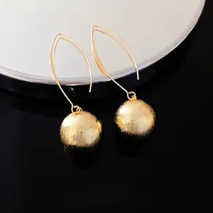Elegant textured gold sphere drop earrings featuring stylish long hook designs for women