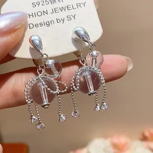 925 Sterlingsilber Ohrstecker-Stift Glas Quaste Ohrhänger Für Damen Elegant Zirkonia Eingelegt Mode Schmuck Silber Ohrringe