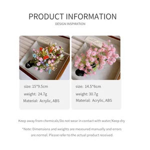 Detailed size weight and material specifications for elegant floral clusters hair clips