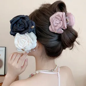 Elegant Satin Fabric Flower Hair Claw Clip Handmade Sweet Rose Small Shark Clip Fashion Hair Accessories For Women