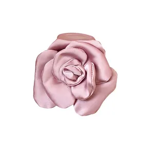 Elegant dusty rose satin flower hair claw clip for women's hair accessories