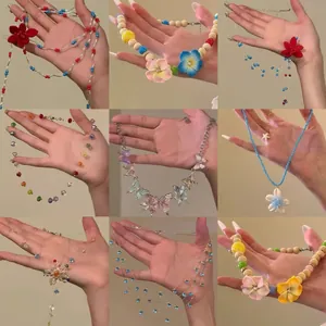 Bunte Dopamin Perlen Blume Halskette Handgemachte Acryl Samen Perle Halsband Für Damen Lebendige Gänseblümchen Anhänger Mode Schmuck