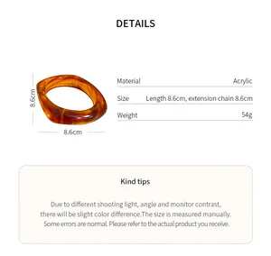 Detailed product specifications of the square acrylic bangle with marbled amber pattern