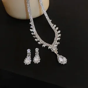 French style teardrop zircon necklace and earring set for elegant women