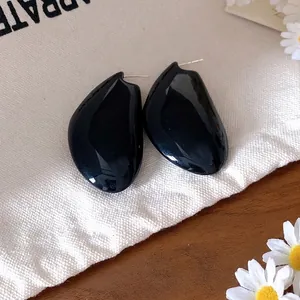 Eleganti orecchini a goccia neri vintage francese minimalista con ago in argento