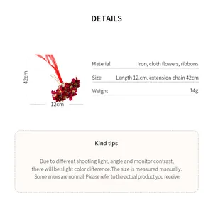 Especificaciones detalladas de la horquilla de flores rojas con borlas de cinta