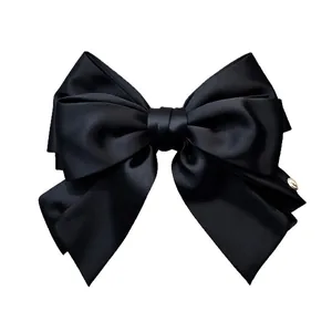 Elegant large black fabric bow claw clip for thick hair, Korean style hair accessory