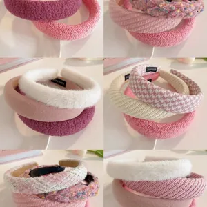 Korean Style Autumn Winter Thickened Headband For Women Sweet Elegant Padded Hair Band Rhinestone Artificial Pearl Cloth Hair Hoop Accessory