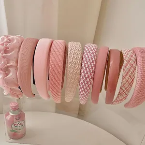 Set of sweet pink padded headbands in various textures and styles for daily wear