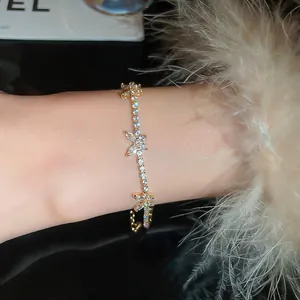Vue détaillée d'un élégant bracelet papillon en or orné de zircons brillants