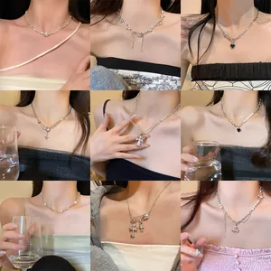 Irregular Artificial Pearl Rhinestone Tassel Necklace For Women Alloy Cross Heart Star Pendant Niche Fashion Jewelry