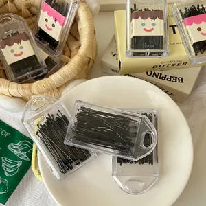 Black bobby pins hair clips in cute cartoon transparent cases for versatile styling
