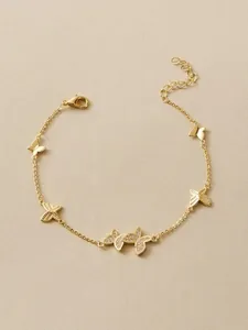 Elegante bracciale a farfalla placcato oro con zirconi e catena regolabile