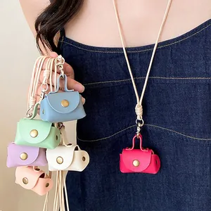 Women Mini Artificial Leather Bag Pendant Necklace Cute Sweet Fashion Long Chain Neck Accessory Jewelry For Daily Commuting Gift