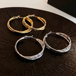 Western Style Geometric Cross Hoop Earrings Fashion Commuter Minimalist Copper Jewelry With Silver Earring Post For Women