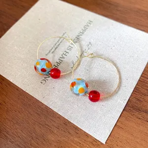 Summer colorful resin bead hoop earrings with fresh sweet temperament design
