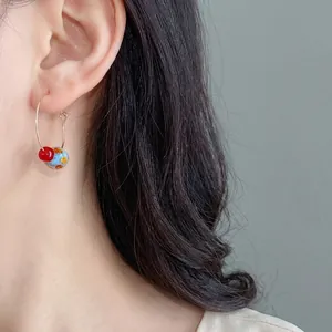 Colorful resin beaded hoop earrings for women, sweet summer fashion jewelry set