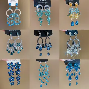 Luxury Alloy Rhinestone Floral Tassel Earrings With 925 Sterling Silver Earring Post Vintage Waterdrop Dangle Jewelry For Women