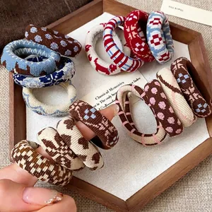 Korean Style Printed Fabric Elastic Hair Ties Set Fashionable Ponytail Scrunchies Versatile Sweet Headwear Hair Accessories