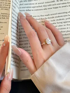 Detailed macro view of a vintage gold adjustable ring with an oval zircon on a hand