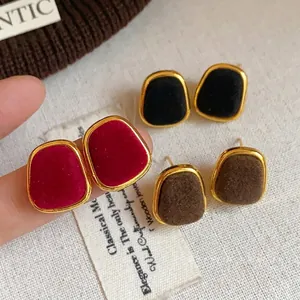 Pendientes de Botón Geométricos de Flocado de Moda Vintage Con Poste de Plata de Ley 925 Aleación Metal Redondo Cuadrado Para Mujer