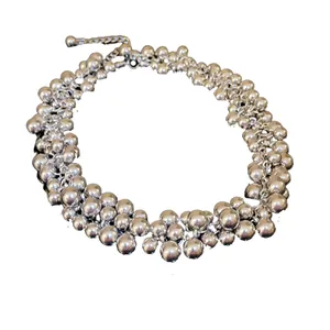 Fashion silver metallic cluster bead necklace with chunky statement design for women