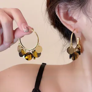 Vintage Tortoise Shell Tassel Hoop Earrings With 925 Sterling Silver Post Gold Plated Alloy Circle Earrings For Women Jewelry