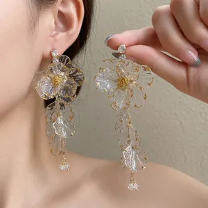 Orecchini a Goccia con Nappina a Fiore in Acrilico Con Perno in Argento Sterling 925 Orecchini Pendenti in Lega di Lusso Leggeri con Strass da Donna