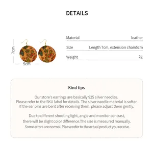 Detail page showing butterfly print leather earrings with 925 silver needle specs.