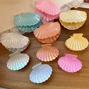 Acrylic Iridescent Shell Shape Shark Hair Clip Pleated Fashion Sweet Hair Claw For Women Travel Daily Hair Accessories