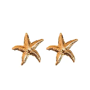 Elegant rose gold starfish stud earrings with a textured crinkle finish for women