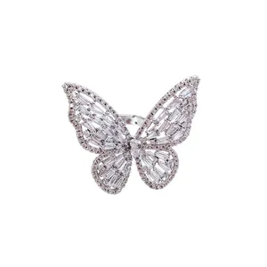 Elegant butterfly-shaped open ring encrusted with sparkling clear cubic zirconia stones
