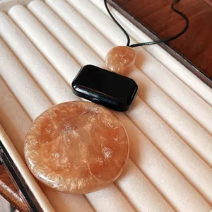 Elegant vintage geometric resin long sweater necklace featuring amber and black resin charms