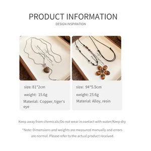 Detail showing specifications and care instructions for vintage flower and heart necklaces