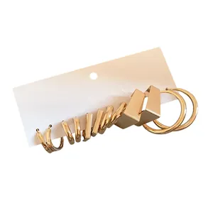 Minimalist gold-plated geometric hoop and stud earring set for women